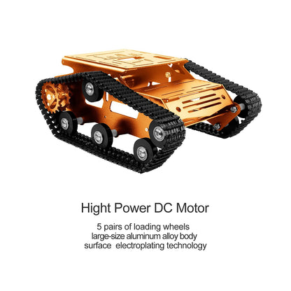 XiaoR Geek Smart Robot Car Chassis Kit Aluminum Alloy Big Tank Chassis with 2WD Motors for Jetson Nano/Raspberry Pi/Arduino DIY STEM Education Projects and ROS Research (Gold, with DC Motor)