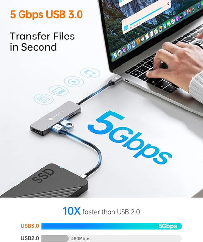 NOVOO USB C Hub 5 in 1 with HDMI 4K Adapter, 2 USB 3.0 Ports, 1 SD Memory Port, 1 microSD Card Reader