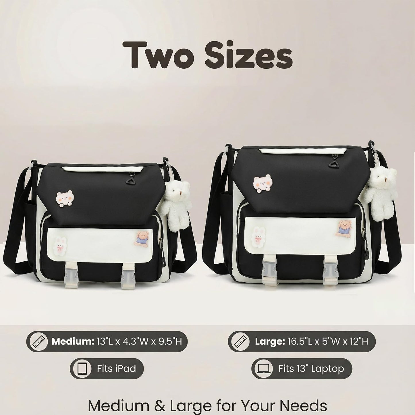 PRLINJSK Cute Messenger Bag, Kawai Purse Gift for Teen Girls Women, Crossbody Shoulder Tote Bags with Accessories