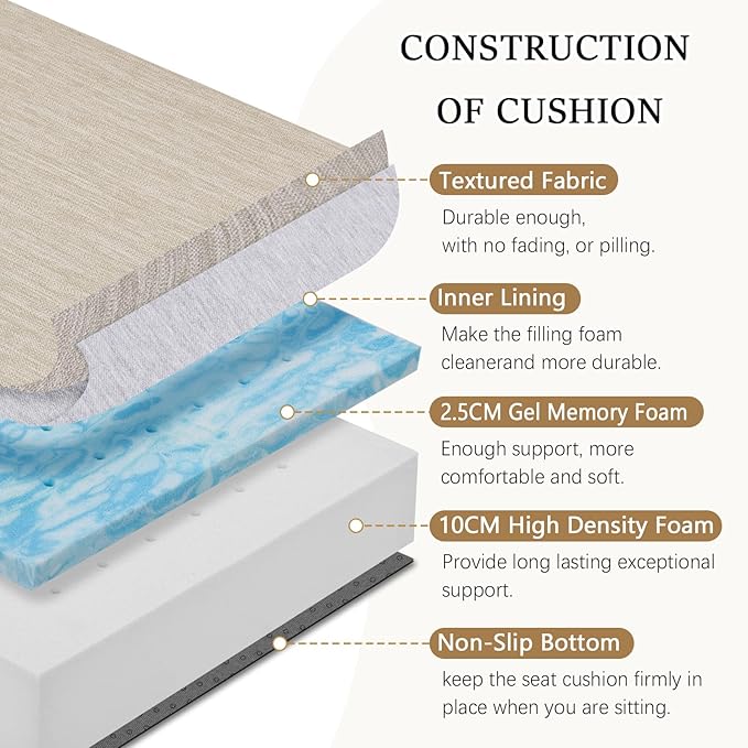 baibu 20x20x5 Inch Square Gel Memory Foam Recliner Cushions for Elderly, Dual-Layer Non-Slip Recliner Seat Cushion Suitable for Couch for Easy to Stand Up & Reduce Hip & Lumbar Pain, Beige