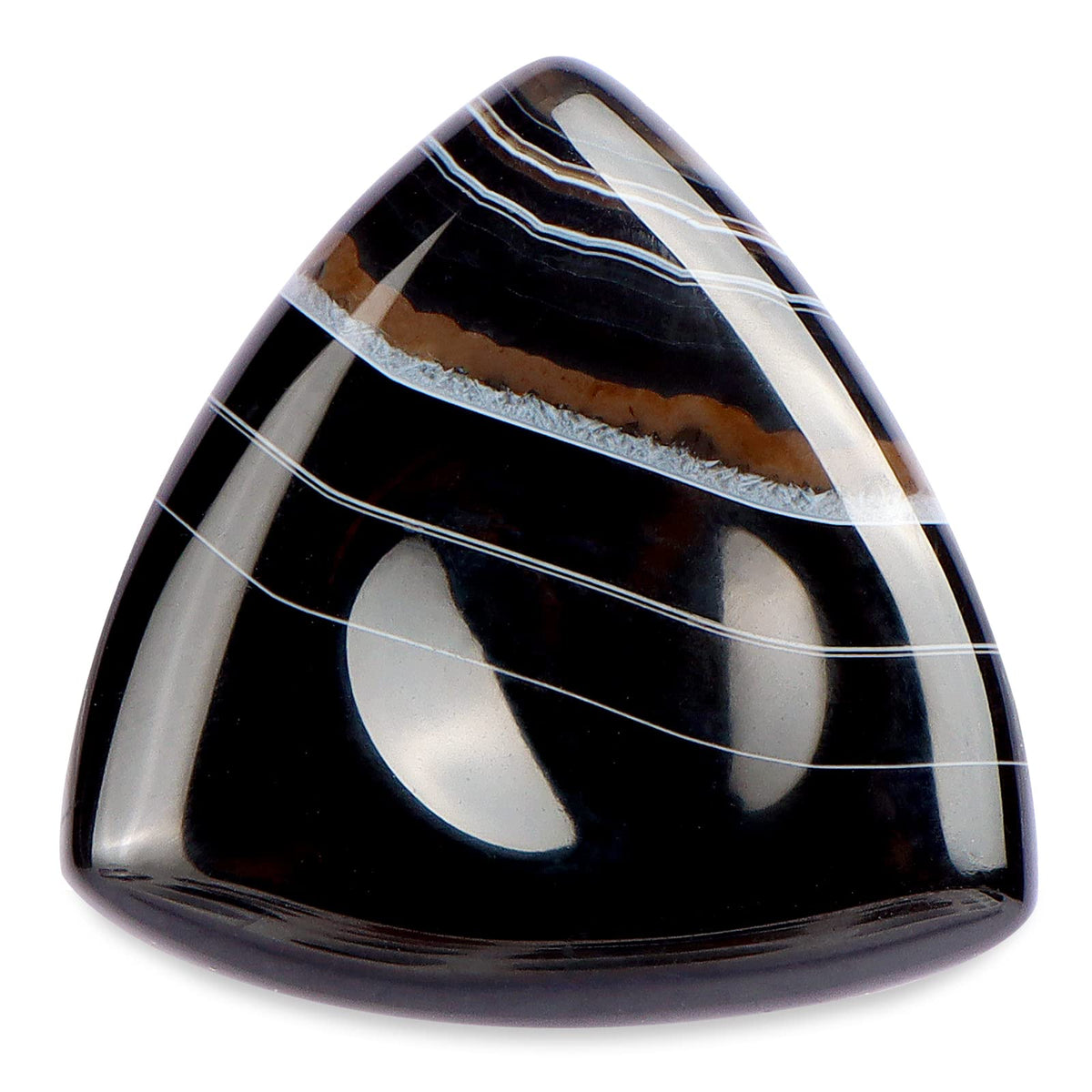 LEADGEM Thumb Black Band Onyx Worry Stone for Anxiety Healing Crystals Agate Triangular Shaped Palm Stones for Anxiey Relief 1.6”