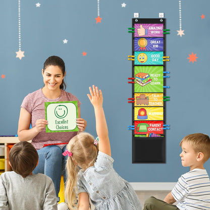 Behavior Chart for Classroom Management with Clips & Pockets - Student Reward System for Kids - Learning Tools for Preschool, Elementary & Homeschool