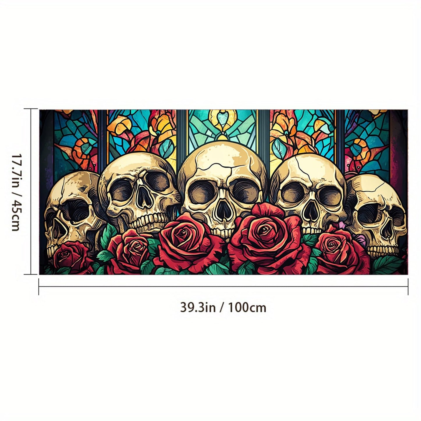 HOMETITUTE Skull Window Film 39.3x17.7 Inch Gothic Skull Window Sticker Halloween Skull Decoration Rose Windows Cling for Haunted House Day of The Dead Horror Windows Glass Cover