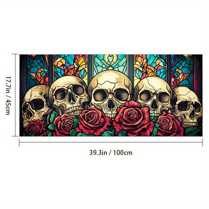 HOMETITUTE Skull Window Film 39.3x17.7 Inch Gothic Skull Window Sticker Halloween Skull Decoration Rose Windows Cling for Haunted House Day of The Dead Horror Windows Glass Cover