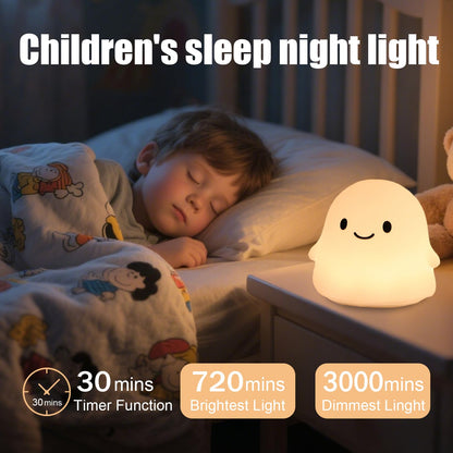 Rytinazzz Halloween Ghost Night Light, 50-Hour Battery & Pat Control, Cute Squishy Lamp for Kids Room Decor, USB Rechargeable with Timer, Cute Home Decor
