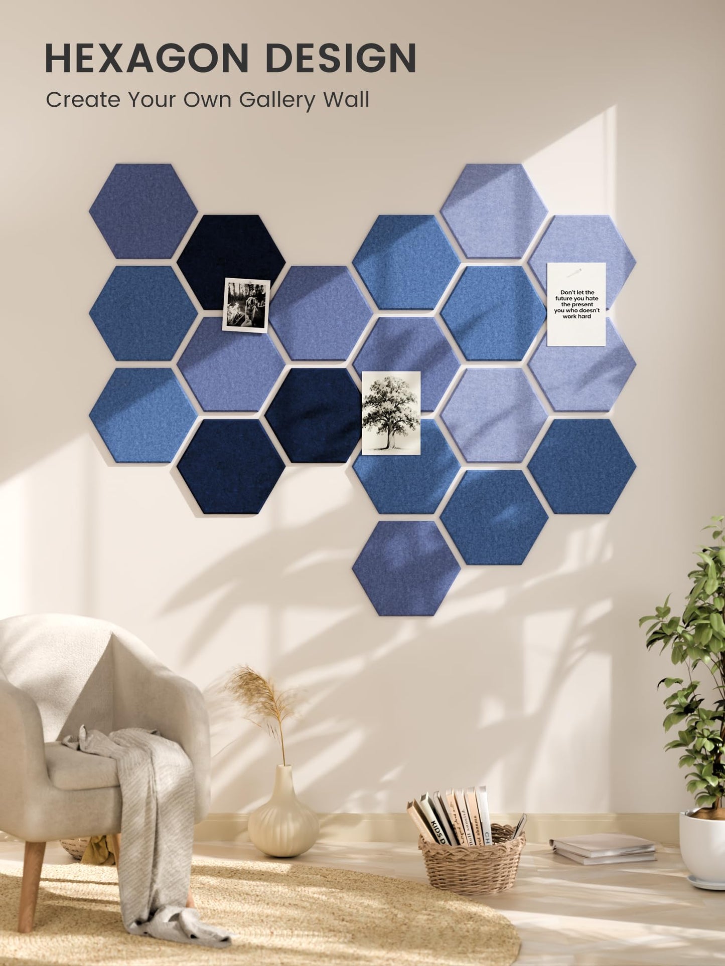 Fluxynara Hexagon Cork Board Alternative for Walls Decor-8-Pack Felt Bulletin Board Tiles,with 30 Pushpins,50 Adhesive Tabs for Office,Classrooms & Home Pin Board Felt Board-Denim Mist