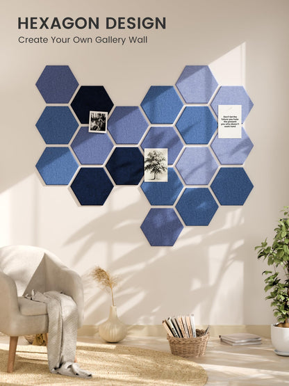 Fluxynara Hexagon Cork Board Alternative for Walls Decor-8-Pack Felt Bulletin Board Tiles,with 30 Pushpins,50 Adhesive Tabs for Office,Classrooms & Home Pin Board Felt Board-Denim Mist