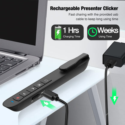 Green Light Clicker for Teachers–USB-C Rechargeable Presentation Clicker, Plug & Play Wireless Remote for PowerPoint/Keynote/Google Slides on Mac, Windows & Laptop, with Hyperlink & Volume Control