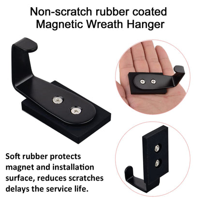 ULIBERMAGNET 2 Pack Strong Magnet Hooks Heavy Duty,Anti-Slip Rubber Coated Magnetic Hooks for Wreath,Coat,Bag,Umbrella,Towel,Christmas Halloween Wreath Decorations