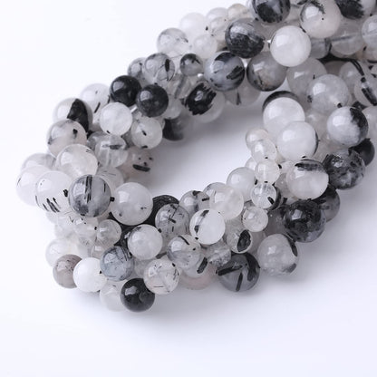 60PCS 6MM Natural Black Rutilated Quartz Stone Beads Energy Healing Beads for DIY Jewelry Bracelet Necklace Making for Jewelry Making15Inch