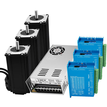 3 Axis Nema23 Stepper Motor Kit with Closed Loop Nema 23 2 Nm/285oz.in Step Motor and Steping Motors Driver 350W 24V Power Supply USB Mach3 Control Card for CNC Controller