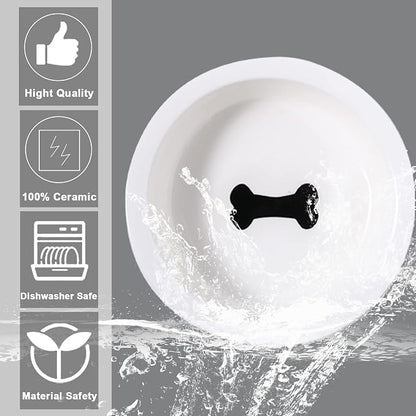 ZONEYILA Elevated Cat Bowls, Dog Bowl, Ceramic Raised Cat Food Water Bowl Set with Metal Stand for Indoor Cats Small Dog, Prevent Neck Pain,12 Ounces, Cute Dog Bone Pattern