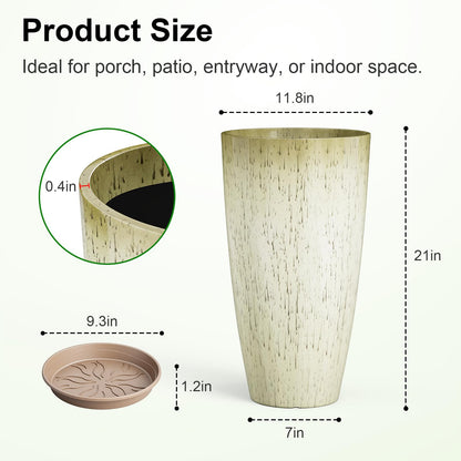 QCQHDU 21 inch Tall Planters for Outdoor & Indoor Plants, 2 Pack Sturdy Plant-Flower-Tree Pots for Front Porch Patio Deck Living Room Decor