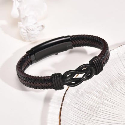 VNOX Love Knot Bracelet for Men - Cutsom Name Handmade Braided Leather Bracelets Brown Leather Cuff with Infinity Knot Gift for Men Husband Boyfriend