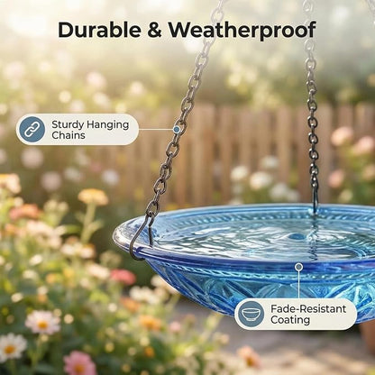 2026 Solar Cascade Hanging Bird Bath Fountain - 3 Layers Outdoor Water Feature for Hummingbirds, Easy-Clean 9.3" Glass Basin with Solar Powered Pump, Attract Wild Birds to Garden, Patio (Orange)
