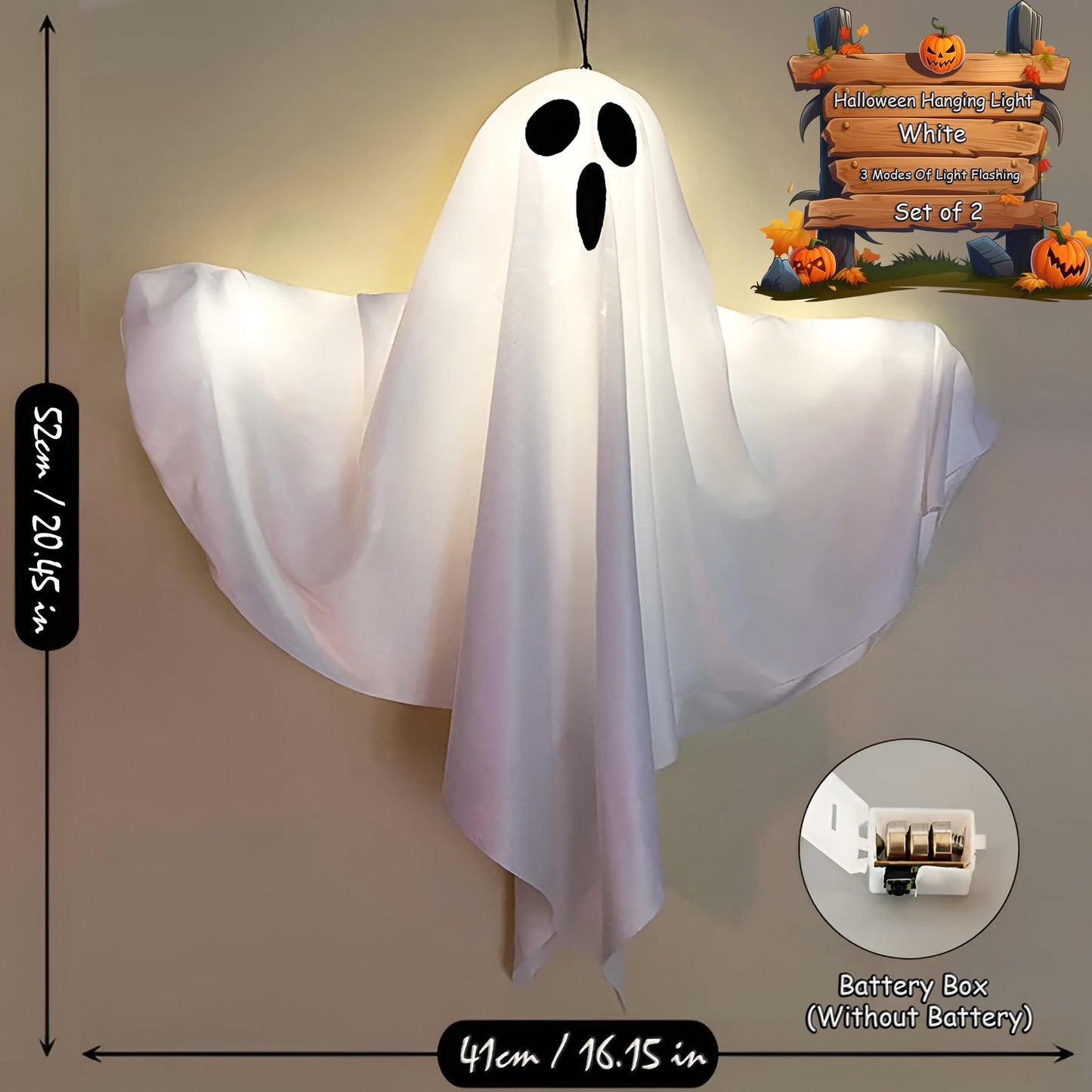 2Packs Ghost Lights - Halloween Decor, Yard Decorations for Parties & Gardens (White)