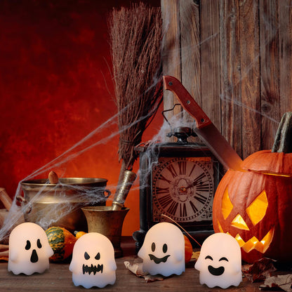 Wondise Halloween Flameless Candles with Remote & Timer, 6 Pack Ghosts Battery Operated LED Flickering Candles for Halloween Decorations Home Decor