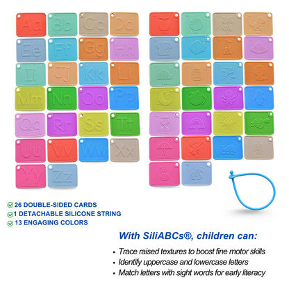 INTELLIKIDDOS SiliABCs Alphabet Flash Cards, Non-Toxic Silicone Alphabet Flash Cards for Toddlers 1-3, Montessori Toddler Preschool Alphabet Learning Activities, Dishwasher Safe Soft Baby ABC Cards