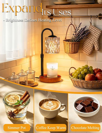 Briever Dimmable Candle Warmer Lamp with Timer, Height Adjustable Electric Candle Wax Warmer, Birthday Gifts for Women Mom, House Warming Gifts New Home Decor, Solid Wood Base, Walnut Champagne