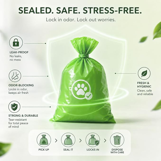 Light Green Dog Waste Bags, 100 Count, Compostable & Extra Thick, Biodegradable Poop Bags for Dogs, Refill Box for Dispenser
