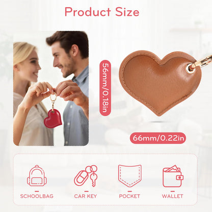 Leather Charm Keychain Holder Case Compatible with AirTag,Cute Protective Heart-Shaped Cover with Luxe Ring Clip,Finder GPS Tracker Case for Wallet Keys,Bag,Pets(Brown)