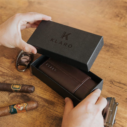 CASE ELEGANCE Premium 3 Cigar Protective Travel Case, Genuine Real Top Grain Brown Leather, Cedar Lined with Gold Metal End Caps, Gift Ready Packaging, Portable Travel Box