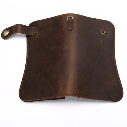 RS Mens Wallet with Chain Leather Long Bifold Trucker Wallet Vintage Biker Money Clip with Zipper(Brown w/Iron Chain)