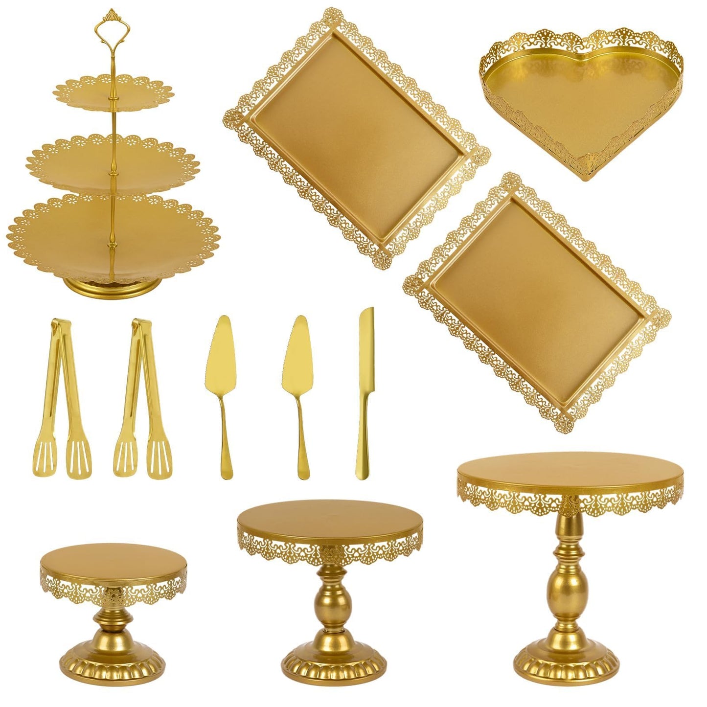 Jaevorite 12 Set of Gold Cake Stand, Metal Gold Cupcake Stand and Bases para Postres de Mesa, Elegant Gold Dessert Stands for Party and Wedding, Easy to Clean Desert Table Display Set