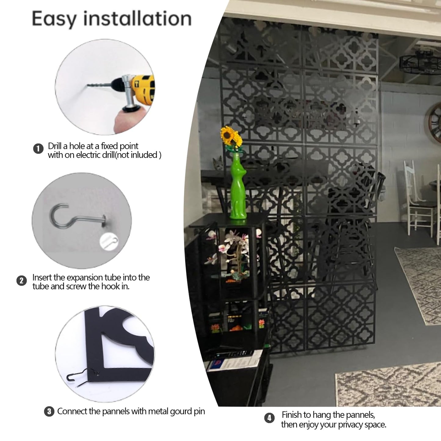 Stepstall 12 Pcs PVC Hanging Room Divider,Thick Decorative Flower Design Room Divider Partitions Panel Screen for Decorating Bedroom Dining Kitchen Office Studio Restaurant Hotel Decor