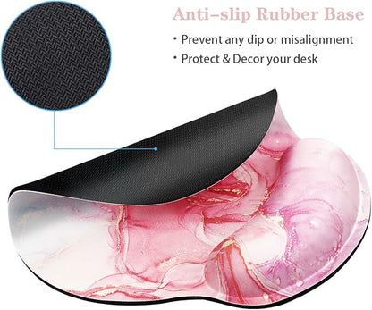 WAVEYU Ergonomic Mouse Pad with Wrist Support, Office Mousepad with Wrist Rest, Computer Gaming Mouse Pad for Laptop, Pain Relief Mouse Mat with Non-Slip Rubber Base, 9''x 10'', Red Marble