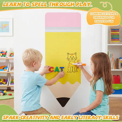 AmazingSpark Magnetic Chalkboard for Wall 39.2" x 15" Pencil Wall Decal Self Adhesive with 26 EVA Magnet Letters and 6 Dry Erase Markers for Kids Playroom, School, Classroom, Home Decor