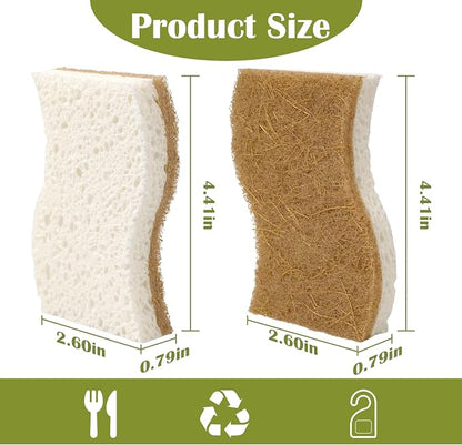 DEBETOOL 14Pack Natural Kitchen Sponge, Eco-Friendly Dish Sponge for Kitchen - Biodegradable Cellulose and Coconut Scrubber - Household Cleaning Sponge for Dishes, White