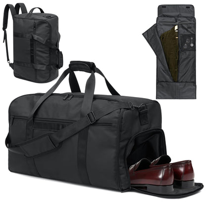 GARPROVM Garment Duffle Bags for Travel, 4 in 1 Convertible Garment Bags with Separated Suit Bag Shoe Compartment, Waterproof Carry On Luggage Bag Backpack for Short Trip, Weekender Bag for Men Women
