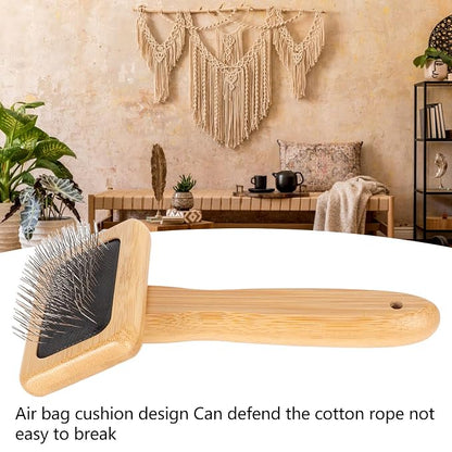 Pet Slicker Brush - Bamboo Dog Floating Hair Removing Wooden Brush with Hole Air Massage Grooming Open Knot Cleaning Slicker Finely Polished for Pet Tapestry (S)