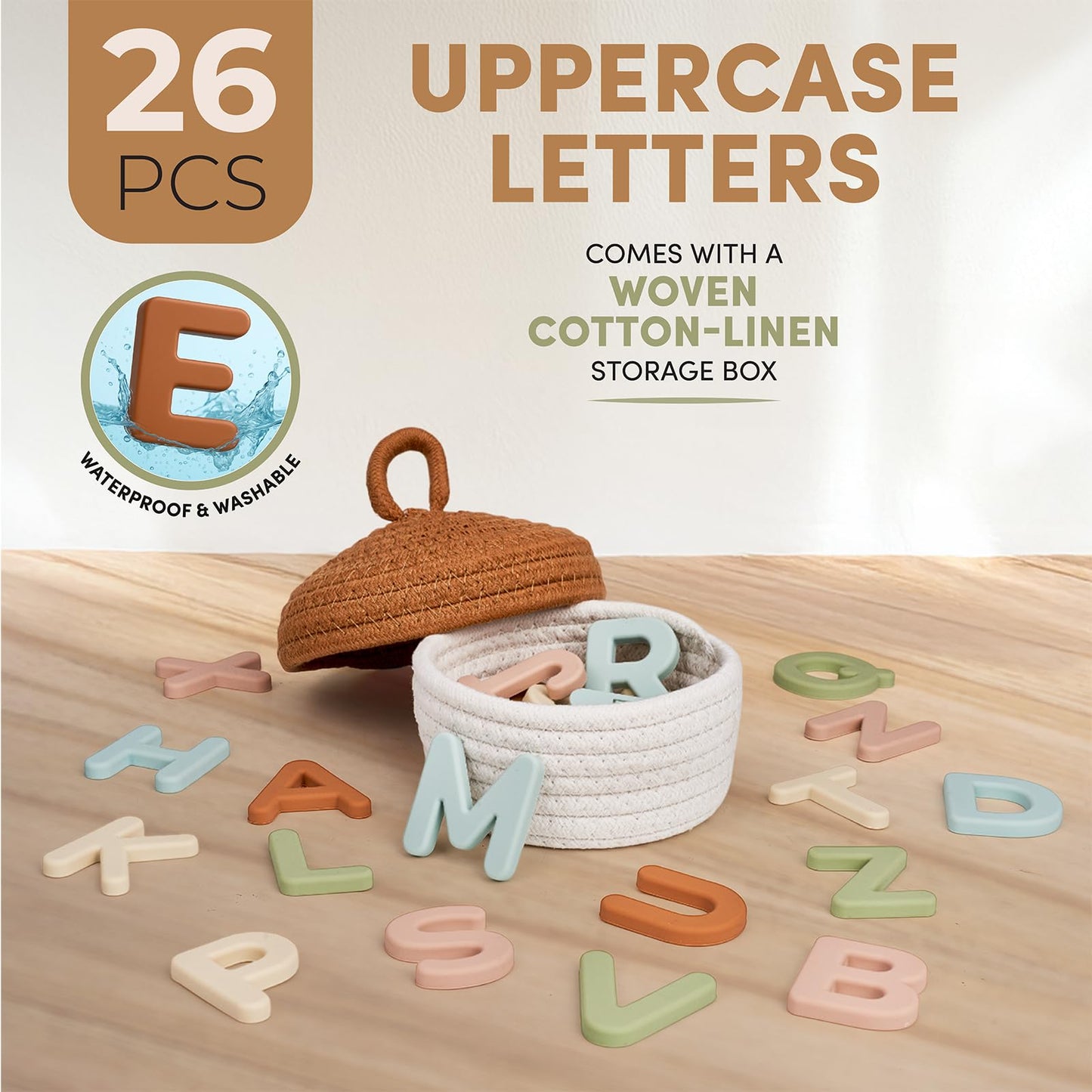 JoyCat Silicone Alphabet Magnetic Letters, 26 Uppercase ABC Fridge Magnets for Toddlers & Kids 3+, Preschool Learning Refrigerator Toy Set, Birthday Gifts for Boys Girls (Muted Color)