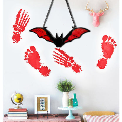 Bat Stained Glass Sun Catcher Window Hanging, Handmade Translucent Decorative Art, Halloween Home Decor (red)