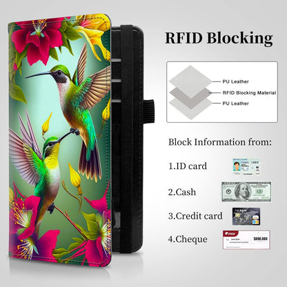 BPQOJB Checkbook Cover for Men and Women Personal Checkbook PU Leather Check Book Credit Card Holder Wallet with RFID Protection & Built-in Pen Holder for Duplicate Checks,Green Hummingbird