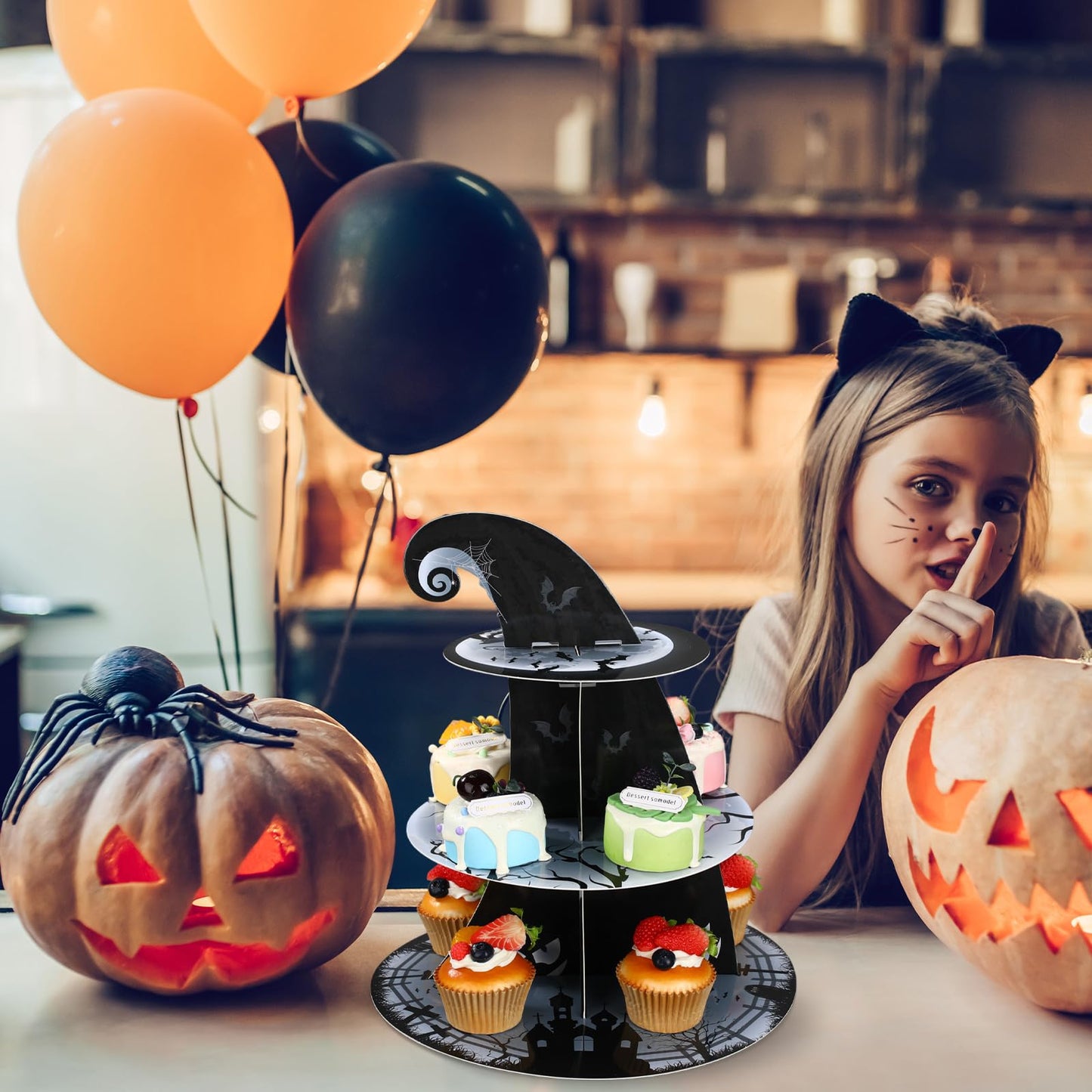 Zopeal 3 Tier Halloween Cupcake Stand The Nightmare Cardboard Cake Stand Tower Pumpkin Bat Scary Party Cupcake Serving Tray Dessert Tower for Halloween Carnival Party Decoration Supplies