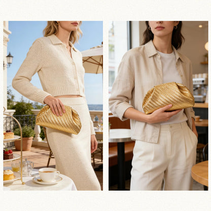 Aritenation Woven Clutch Purses for Women Evening Bag Elegant Ruched Dumpling Clutch PU Leather Eveing Bag for Party Wedding