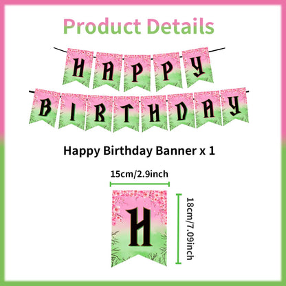 Pink and Green Party Decorations Happy Birthday Banner Balloons Cupcake Toppers and Cake Toppers for Girls Women Baby Shower Princess Witch Birthday Party Decorations