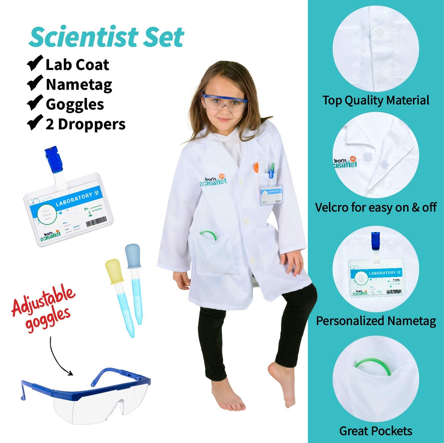 Born Toys 3-in-1 Toddler Dress Up Clothes for Boys & Girls Ages 3-7, Scientist, Gardener, Explorer or Safari Outfit, Pretend Play Outdoor Adventure Set, Washable Costumes for Kids, STEM Gift Ready Set