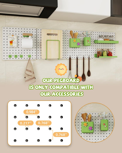 Soubeoii Metal Pegboard Combination Kit — 4 Carbon Steel Pegboards with 26 Accessories, Pegboard Wall Organizer for Home, Office, Study Room, Kitchen, Garage & Craft Room — 24″ × 24″ White Peg Board