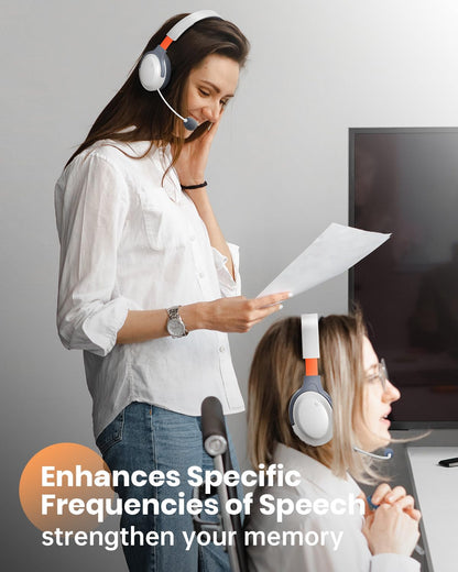 VOXii Auditory Feedback Wireless Headphones - Brain Training Bluetooth Headphones, Enhanced Speech, Language, Memory and Attention, for You and Your Children, Help with Autism ADHD (White)