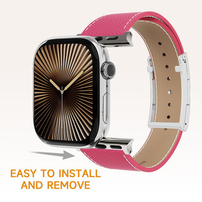 Leather Band Compatible with Apple Watch 49mm46mm45mm44mm42mm41mm 40mm38mm,Stylish Magnetic H Buckle Strap for iWatch Ultra 2/1/SE/Series 10/9/8/7/6/5/4/3/2/1 Women Men (Pink Band+Silver H Buckle, 38mm40mm41mm42mm)