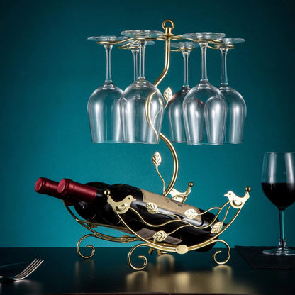 CicodonaGift Wine Rack with Glass Holder-Hold 2 Wine Bottles and 6 Glasses