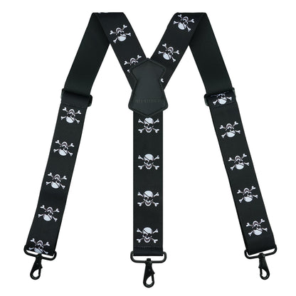 MELOTOUGH Suspender for Men 2 Inch Wide Y Back Adjustable Elastic Skull Suspenders with Swivel Hooks for Jeans