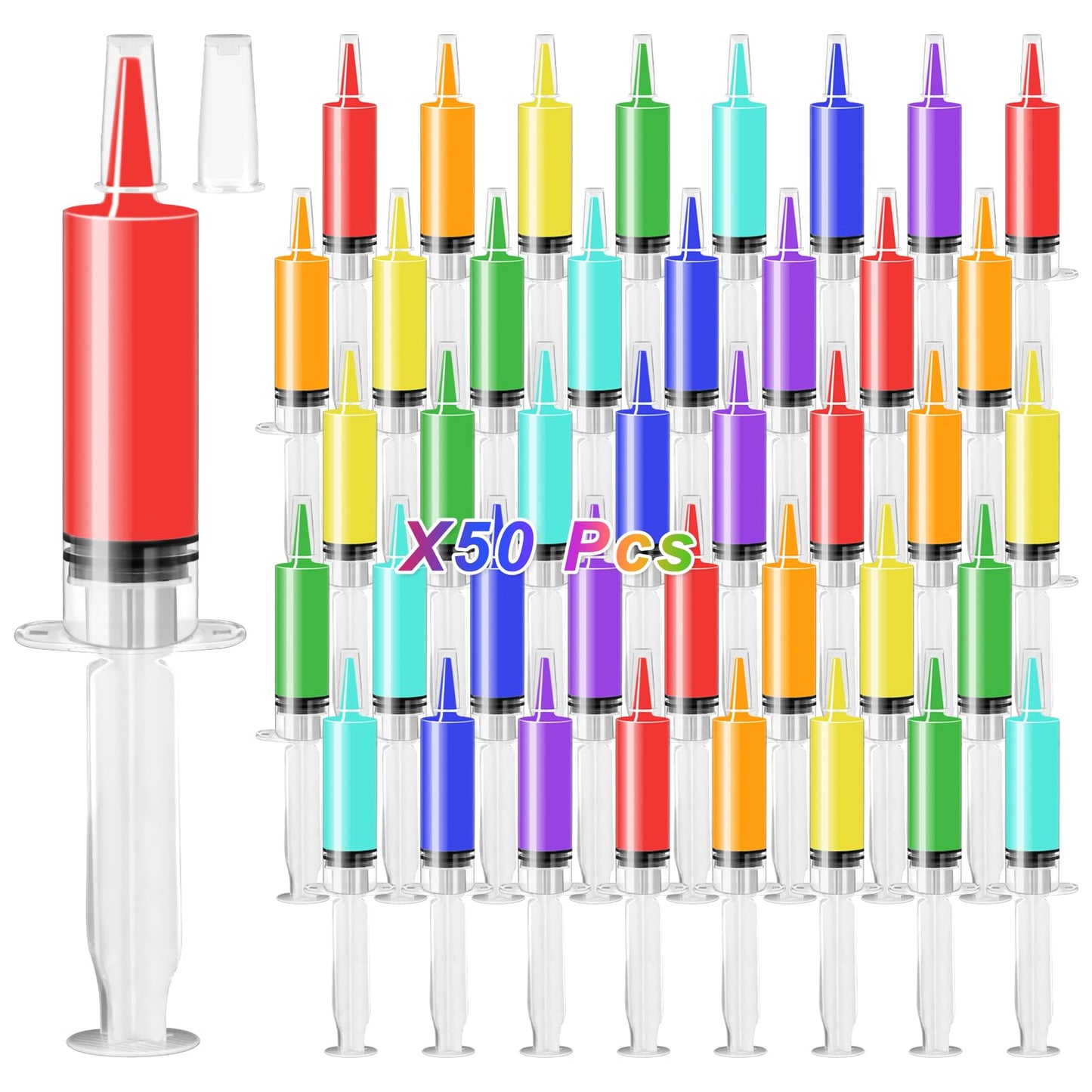 Kreyfer 50 Pcs Halloween Syringe Shot Party Favors - 20ml Reusable Plastic Drink Syringes with Tip Caps for Jelly Shots, Trick-or-Treat Goodie Bag Fillers, Bachelorette and Nurses Graduation Supplies
