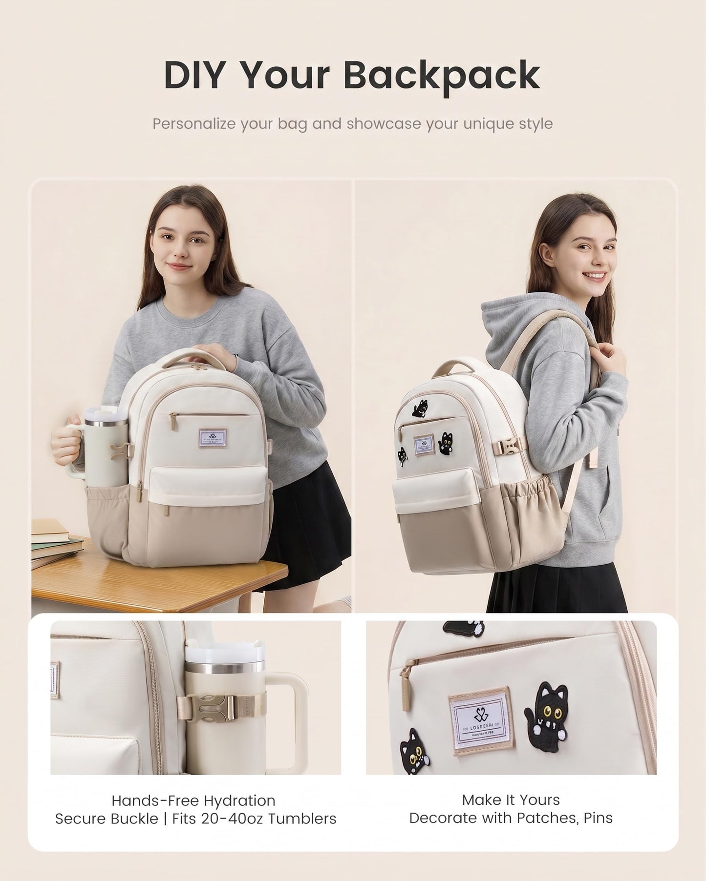 LOVEVOOK Laptop Backpack for Women Teens, 15.6" Computer Bag with 40oz Tumbler Buckle, College School Backpack,14 Pockets