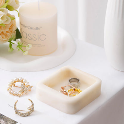 CM CHIC MONDAY Marble Ring Holder for Women, Irregular Square Jewelry Dish Tray, Monthers Day Gifts Small Ring Dish(Natural White)
