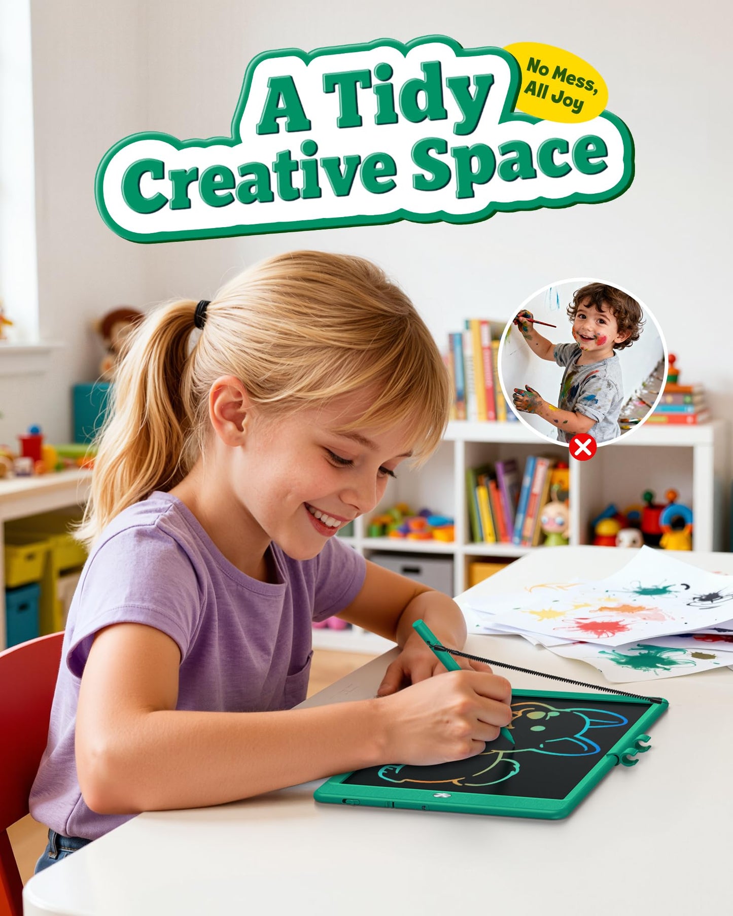 Bravokids 10 Inch LCD Writing Tablet for 3-8 Year Olds - Electronic Drawing Pad and Doodle Board as Educational Birthday Gifts for Girls and Boys (Dark Green)